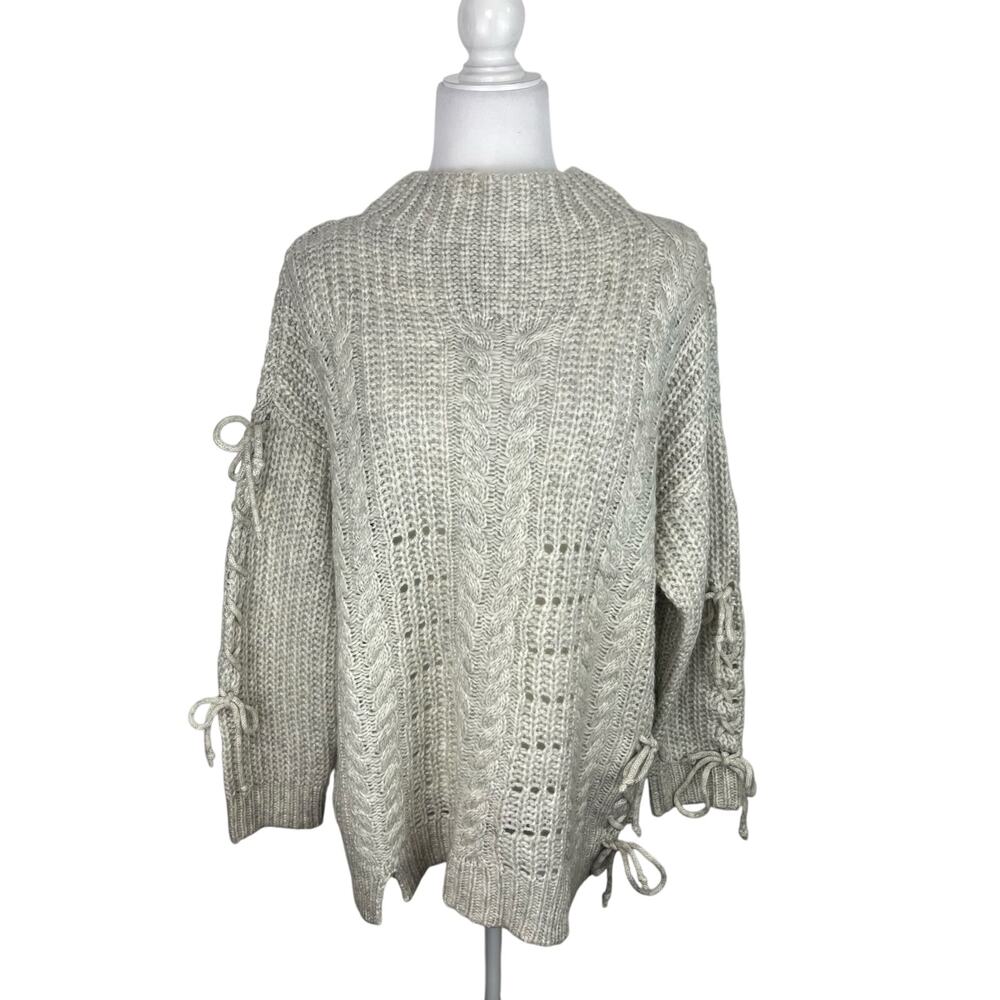 GUESS Gray Lace-Up Cable Knit Sweater